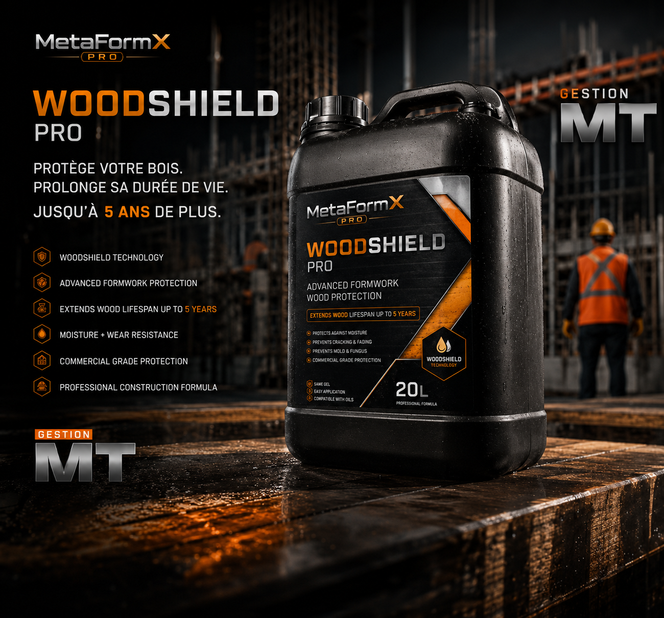 MetaFormX Pro WoodShield 20L — Protecteur bois de coffrage
